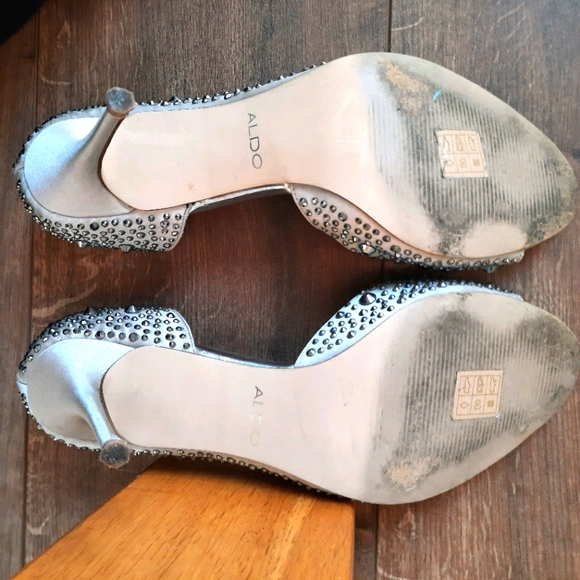 Silver Satin Sparkly Jewelled Heels - Picture 4 of 6